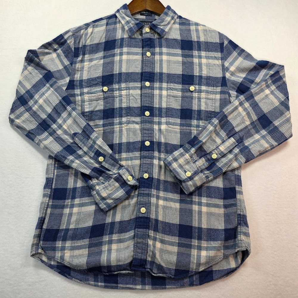J.Crew Men's Flannel Slim Fit Shirt M Blue Plaid Button Up 2 Pocket‎